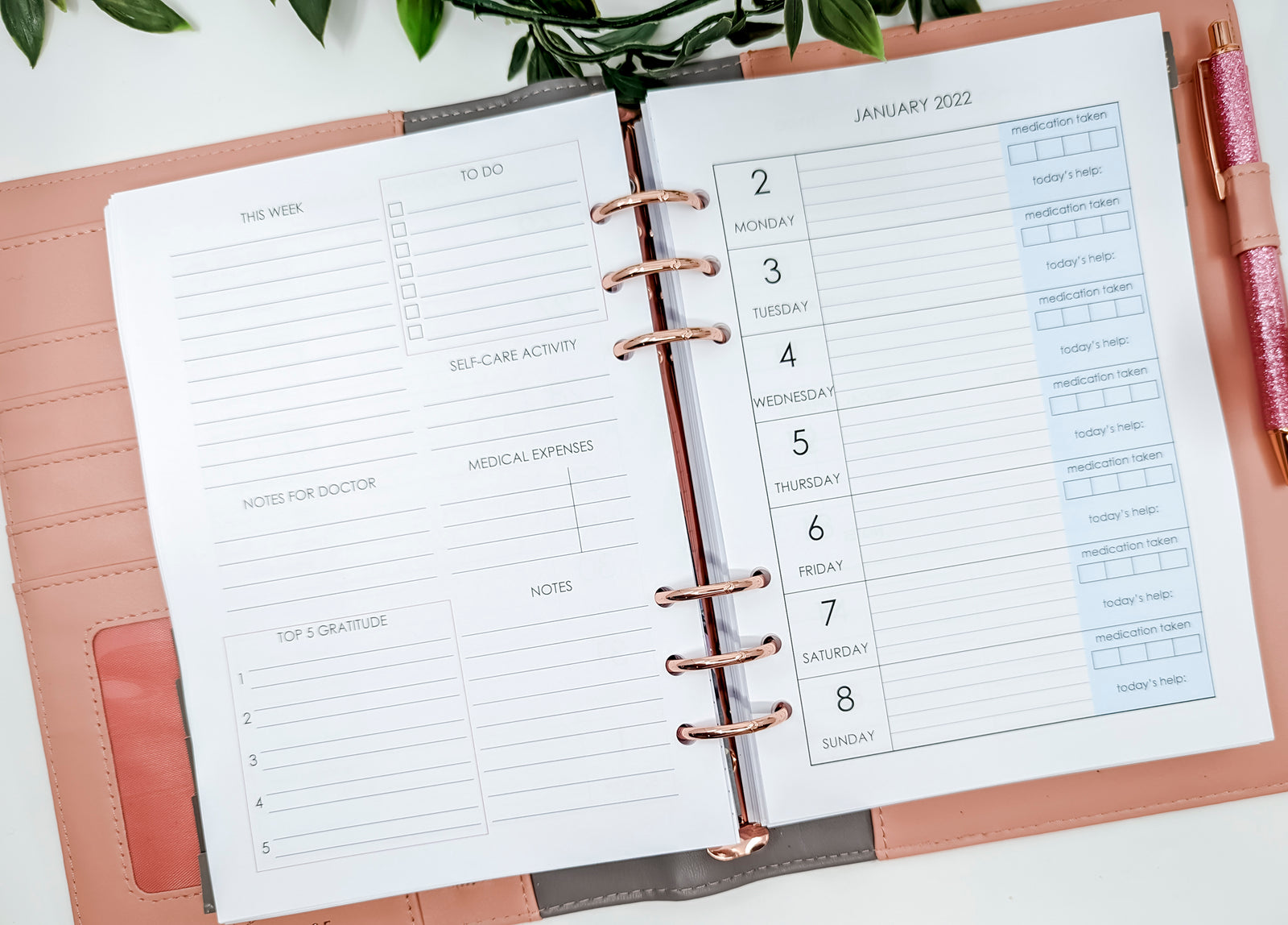 A5 Medical Treatment Weekly Planner Inserts A5 planner inserts